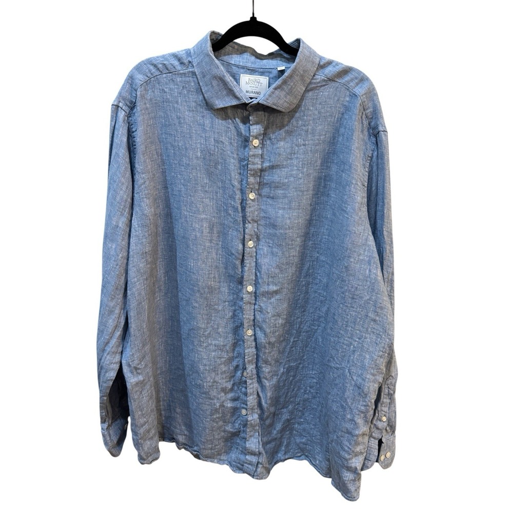 Murano‎ Baird McNutt Linen Shirt Men Blue Long Sleeve Button Up Size 2XB Coastal
